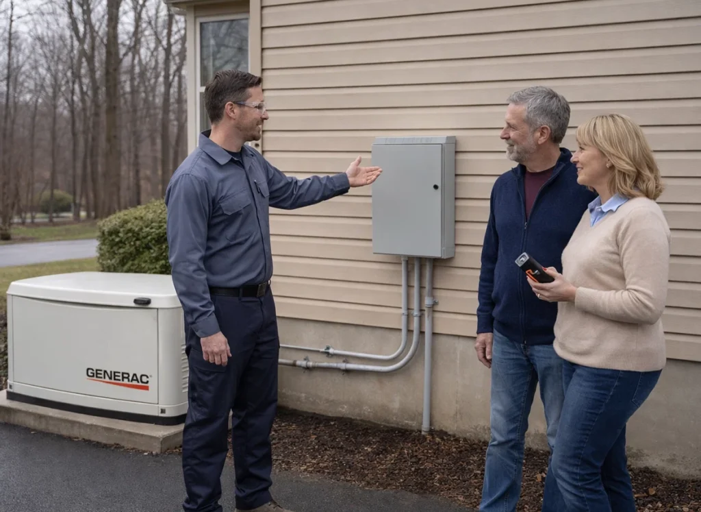 Home standby generator consultation with technician in Bucks County PA